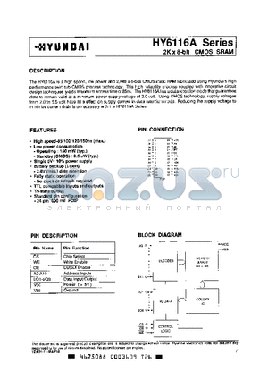 HY6116AP datasheet - 2K X 8-bit CMOS SRAM