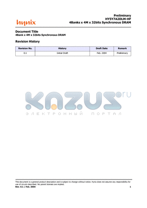 HY5Y7A2DLM-HF datasheet - 4Banks x 4M x 32bits Synchronous DRAM