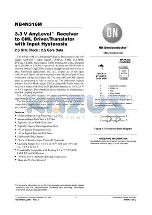 NB4N316MDTG datasheet - 3.3 V AnyLevel Receiver to CML Driver/Translator with Input Hysteresis