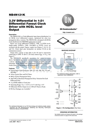 NB4N121KMNR2 datasheet - 3.3V Differential In 1:21 Differential Fanout Clock Driver with HCSL level Output