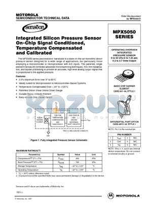 MPX5050GVP datasheet - OPERATING OVERVIEW INTEGRATED PRESSURE SENSOR 0 to 50 kPa (0 to 7.25 psi) 0.2 to 4.7 Volts Output