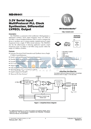 NB4N441MNG datasheet - 3.3V Serial Input MultiProtocol PLL Clock Synthesizer, Differential LVPECL Output