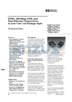 HFBR-5105T datasheet - FDDI, 100 Mbps ATM, and Fast Ethernet Transceivers in Low Cost 1x9 Package Style