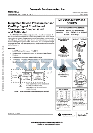 MPX5100A datasheet - Integrated Silicon Pressure Sensor On-Chip Signal Conditioned, Temperature Compensated and Calibrated