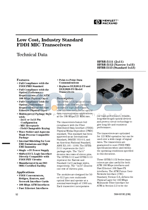 HFBR-5113 datasheet - Low Cost, Industry Standard FDDI MIC Transceivers