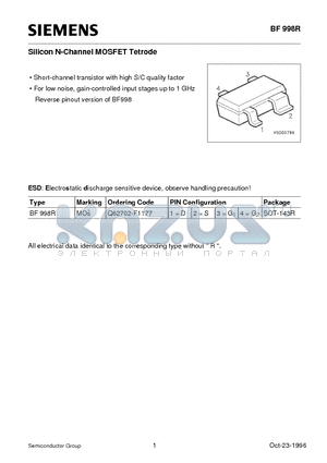 Q62702-F1177 datasheet - Silicon N-Channel MOSFET Tetrode (Short-channel transistor with high S/C quality factor)