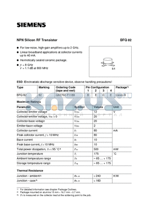 Q62702-F1189 datasheet - NPN Silicon RF Transistor (For low-noise, high-gain amplifiers up to 2 GHz. Linear broadband applications at collector currents up to 40 mA.)