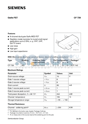 Q62702-F1215 datasheet - GaAs FET (N-channel dual-gate GaAs MES FET)