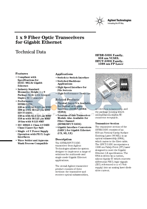 HFBR-53D5 datasheet - 1 x 9 Fiber Optic Transceivers for Gigabit Ethernet