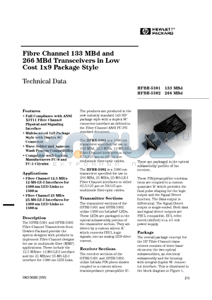 HFBR-5301 datasheet - Fibre Channel 133 MBd and Fibre Channel 133 MBd and Cost 1x9 Package Style