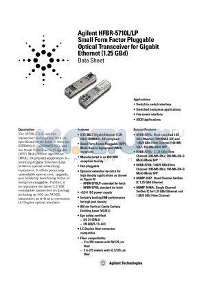 HFBR-5710L datasheet - Small Form Factor Pluggable Optical Transceiver for Gigabit