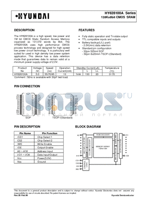 HY628100AT1 datasheet - 128Kx8bit CMOS SRAM