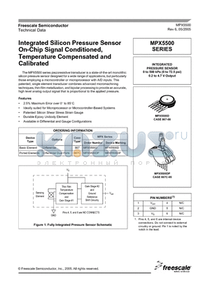MPX5500DP datasheet - Integrated Silicon Pressure Sensor On-Chip Signal Conditioned, Temperature Compensated and Calibrated