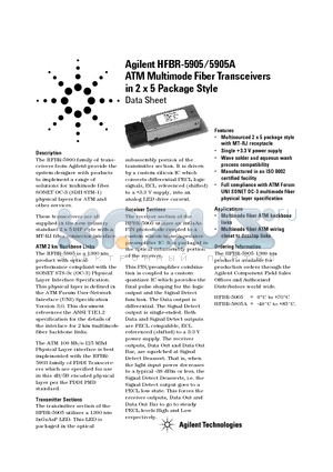 HFBR-5905A datasheet - ATM Multimode Fiber Transceivers in 2 x 5 Package Style