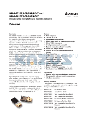 HFBR-772BZ datasheet - Pluggable Parallel Fiber Optic Modules, Transmitter and Receiver