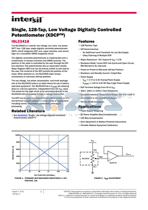 ISL23418UFUZ datasheet - Single, 128-Tap, Low Voltage Digitally Controlled Potentiometer (XDCP)