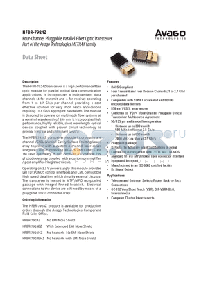 HFBR-7924HZ datasheet - Four-Channel Pluggable Parallel Fiber Optic Transceiver Part of the Avago Technologies METRAK family