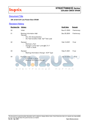 HY62CT08081E-DPC datasheet - 32Kx8bit CMOS SRAM