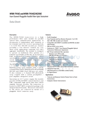 HFBR-7934EZ datasheet - Four-Channel Pluggable Parallel Fiber Optic Transceiver