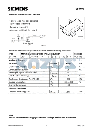 Q62702-F1613 datasheet - Silicon N-Channel MOSFET Tetrode