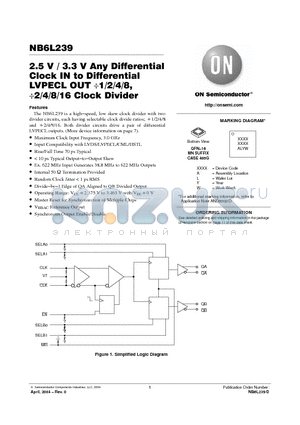 NB6L239 datasheet - 2.5 V / 3.3 V Any Differential Clock IN to Differential LVPECL OUT 1/2/4/8, 2/4/8/16 Clock Divider