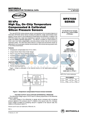 MPX7050GVS datasheet - 0 to 50 kPa (0 to 7.25 psi) 40 mV FULL SCALE SPAN (TYPICAL)