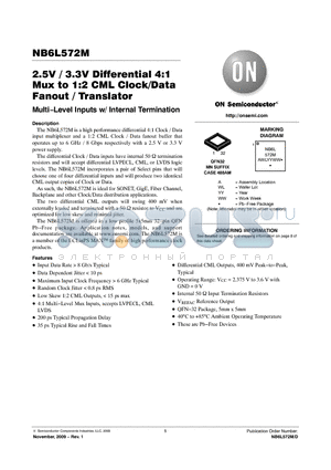 NB6L572MMNG datasheet - 2.5V / 3.3V Differential 4:1 Mux to 1:2 CML Clock/Data Fanout / Translator