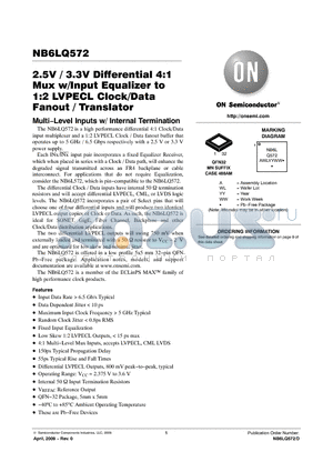 NB6LQ572 datasheet - 2.5V / 3.3V Differential 4:1 Mux w/Input Equalizer to 1:2 LVPECL Clock/Data Fanout / Translator