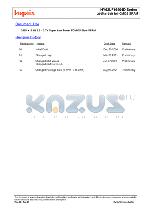 HY62LF16404D-DF datasheet - 256Kx16bit full CMOS SRAM