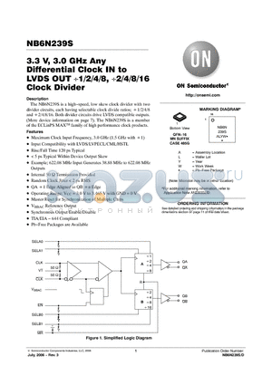 NB6N239SMNR2 datasheet - 3.3 V, 3.0 GHz Any Differential Clock IN to LVDS OUT 1/2/4/8, 2/4/8/16 Clock Divider