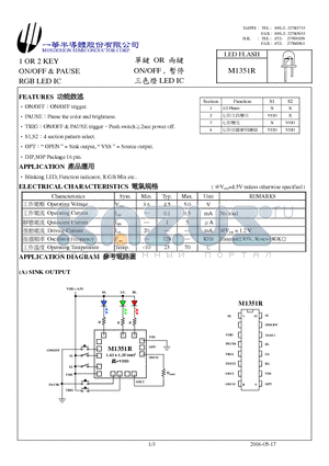 M1351R datasheet - 1 OR 2 KEY ON/OFF AND PAUSE RGB LED IC
