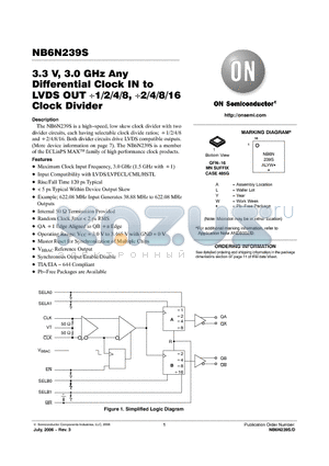 NB6N239SMN datasheet - 3.3 V, 3.0 GHz Any Differential Clock IN to LVDS OUT 1/2/4/8, 2/4/8/16 Clock Divider