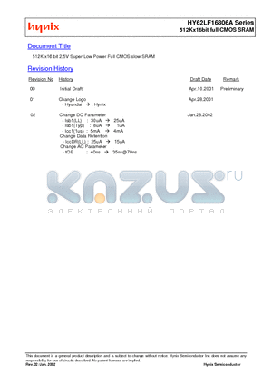 HY62LF16806A-DMI datasheet - 512Kx16bit full CMOS SRAM