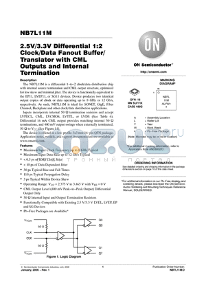 NB7L11M datasheet - 2.5V/3.3V Differential 1:2 Clock/Data Fanout Buffer/ Translator with CML Outputs and Internal Termination