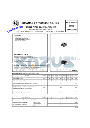 KBPC2506PT datasheet - SILICON BRIDGE RECTIFIER