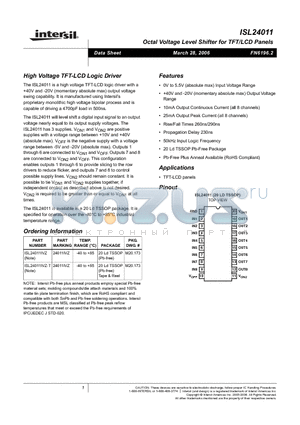 ISL24011 datasheet - High Voltage TFT-LCD Logic Driver