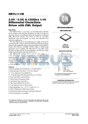 NB7L1MMNR2 datasheet - 2.5V / 3.3V, 6.125Gb/s 1:10 Differential Clock/Data Driver with CML Output