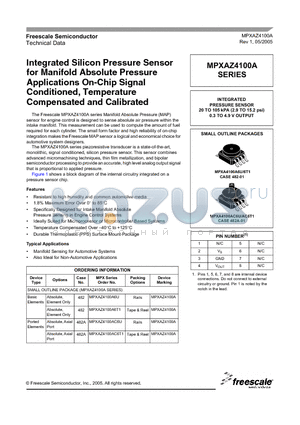 MPXAZ4100A6T1 datasheet - Integrated Silicon Pressure Sensor for Manifold Absolute Pressure Applications On-Chip Signal