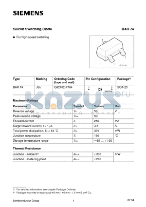 Q62702-F704 datasheet - Silicon Switching Diode (For high-speed switching)