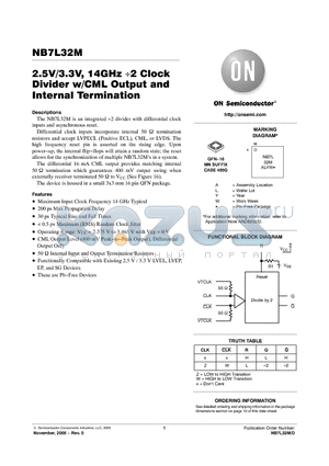 NB7L32M datasheet - 2.5V/3.3V, 14GHz 2 Clock Divider w/CML Output and Internal Termination