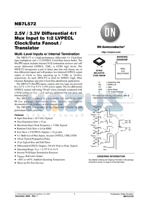 NB7L572MNR4G datasheet - 2.5V / 3.3V Differential 4:1 Mux Input to 1:2 LVPECL Clock/Data Fanout / Translator