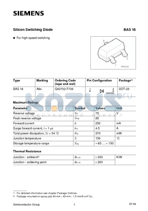 Q62702-F739 datasheet - Silicon Switching Diode (For high-speed switching)