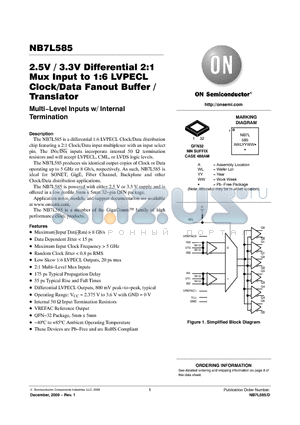 NB7L585 datasheet - 2.5V / 3.3V Differential 2:1 Mux Input to 1:6 LVPECL Clock/Data Fanout Buffer / Translator