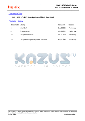 HY62SF16404D datasheet - 256Kx16bit full CMOS SRAM