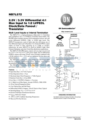 NB7L572 datasheet - 2.5V / 3.3V Differential 4:1 Mux Input to 1:2 LVPECL Clock/Data Fanout / Translator