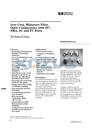 HFBR1414C datasheet - Low Cost, Miniature Fiber Optic Components with ST, SMA, SC and FC Ports