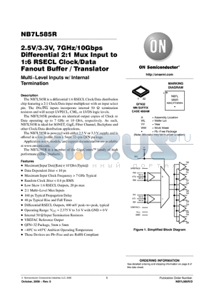 NB7L585RMNG datasheet - 2.5V/3.3V, 7GHz/10Gbps Differential 2:1 Mux Input to 1:6 RSECL Clock/Data Fanout Buffer / Translator