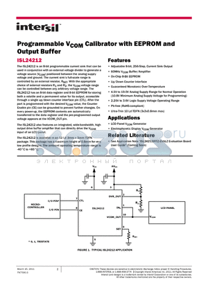 ISL24212 datasheet - Programmable VCOM Calibrator with EEPROM and Output Buffer