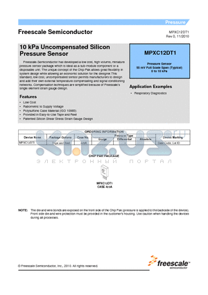 MPXC12DT1 datasheet - 10 kPa Uncompensated Silicon Pressure Sensor