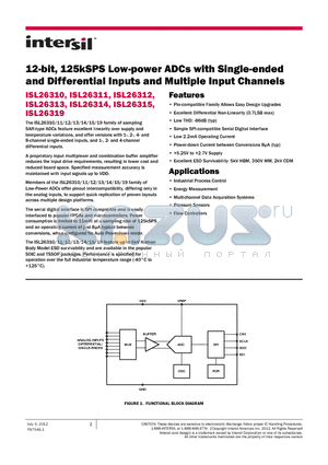 ISL26310 datasheet - 12-bit, 125kSPS Low-power ADCs with Single-ended and Differential Inputs and Multiple Input Channels